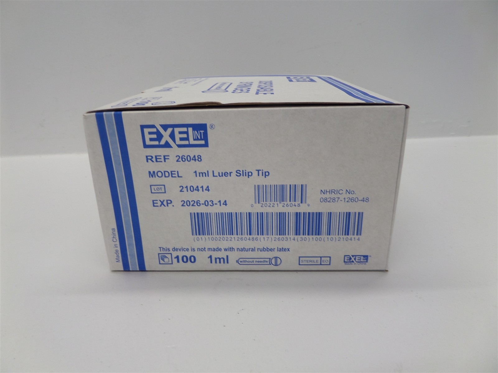 Box Of 100 Exel 1ml Luer Slip Tip Syringe Without Needle 210414 Exp. 03-14-2026