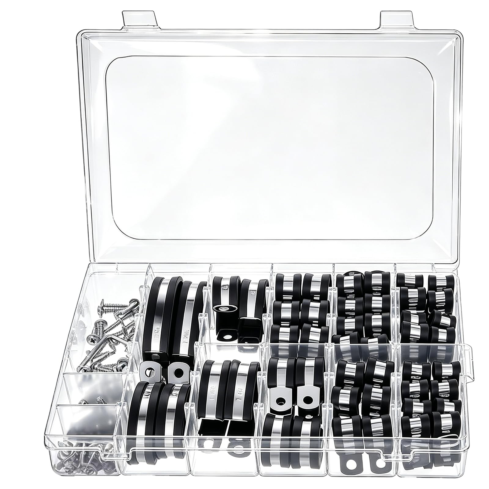 136PCS Cable Clamps Assortment Kit 304 Stainless Steel Rubber Cushion Pipe Cl…
