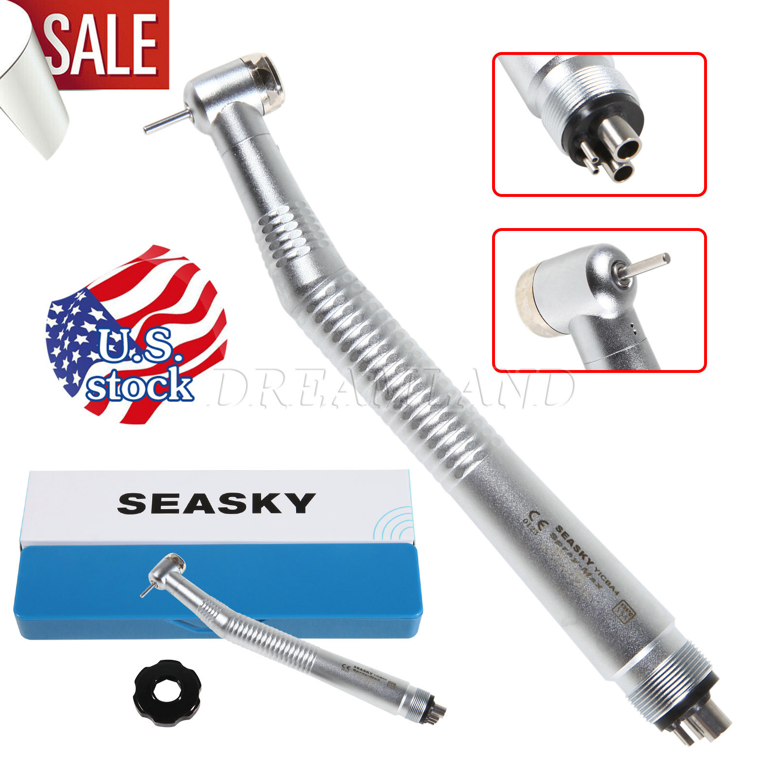 SEASKY Dental High Speed Handpiece 4Holes Standard Head Burr M4 Push Button NEW