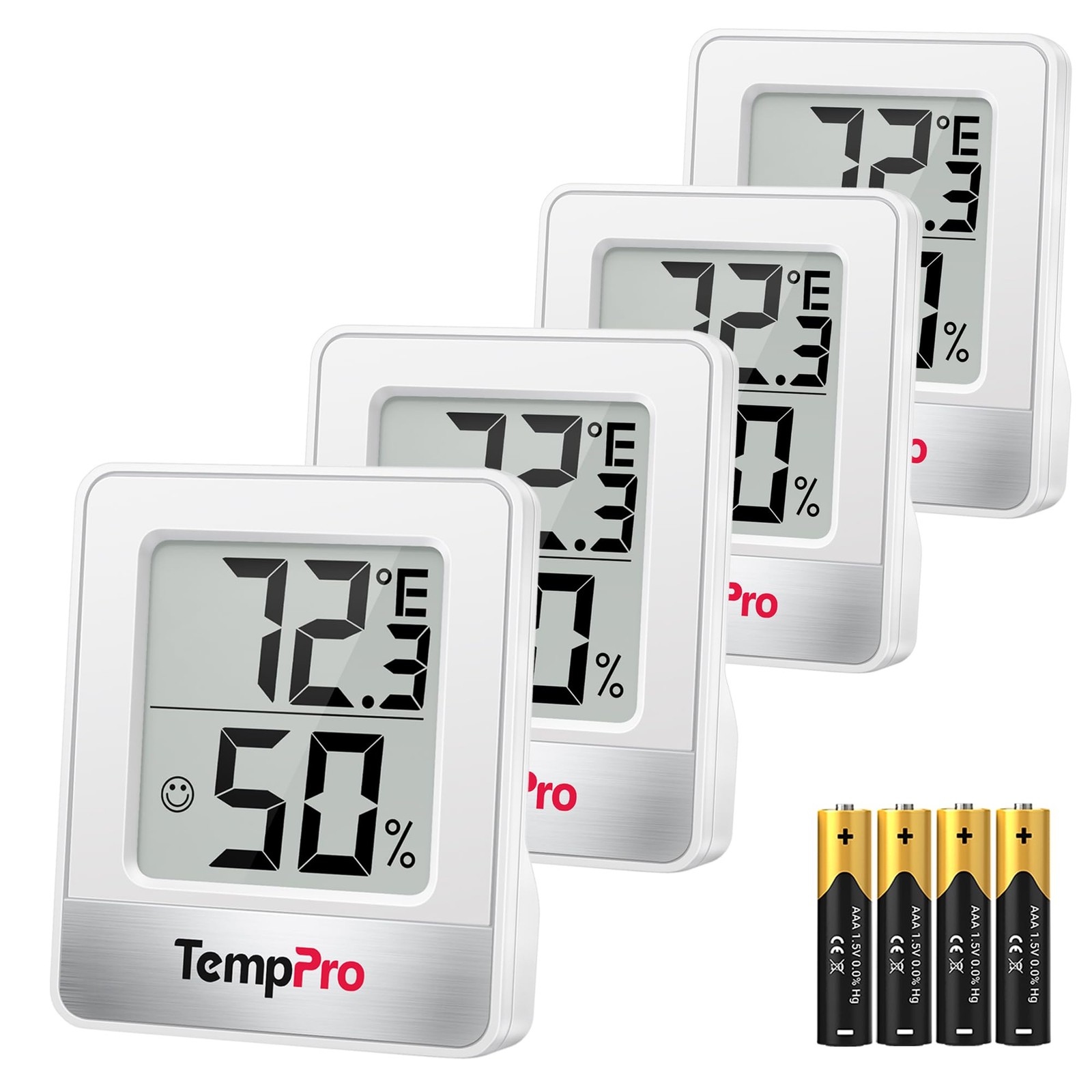 TempPro TP49 4 Pieces Digital Hygrometer Indoor oyster white, Oyster White
