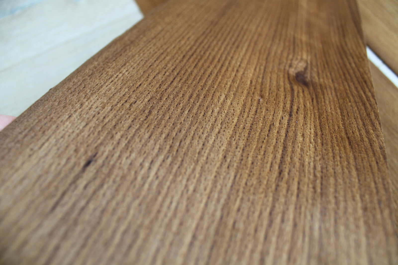 Beech Fumé wood veneer, 2 sheets, ~ 18.1 x 6.88″ (46 x 17.5cm), 0.55mm (~1/45″)