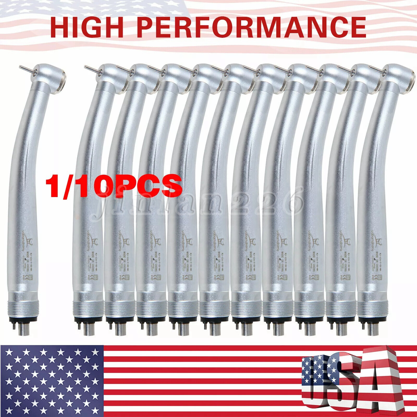 10 Pcs USA Dental High Speed Turbine Handpiece Push 4Hole Fit NSK PANA MAX YDA4