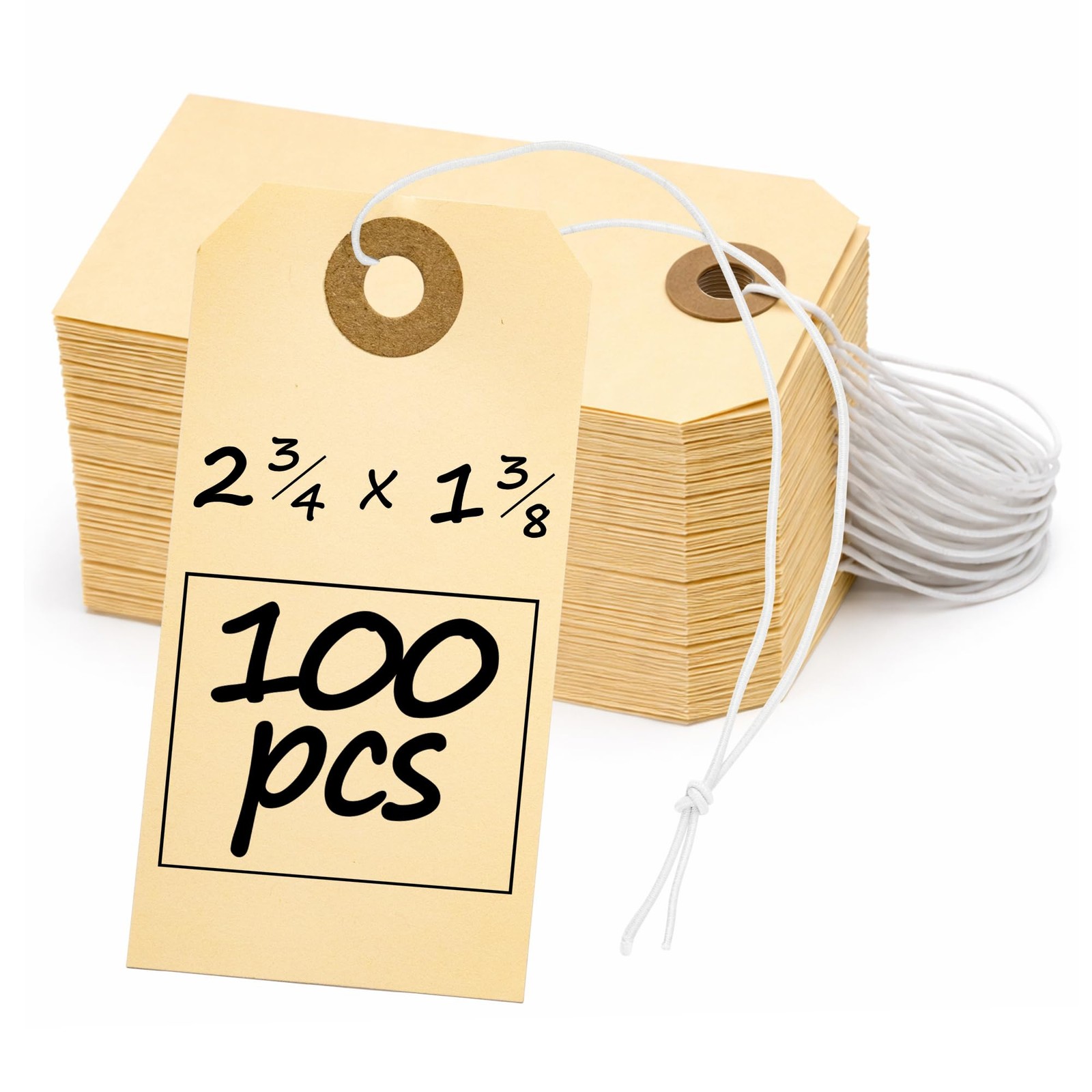 Manila Shipping Tags with Elastic Strings — Small Durable Blank Paper Tags 2¾…