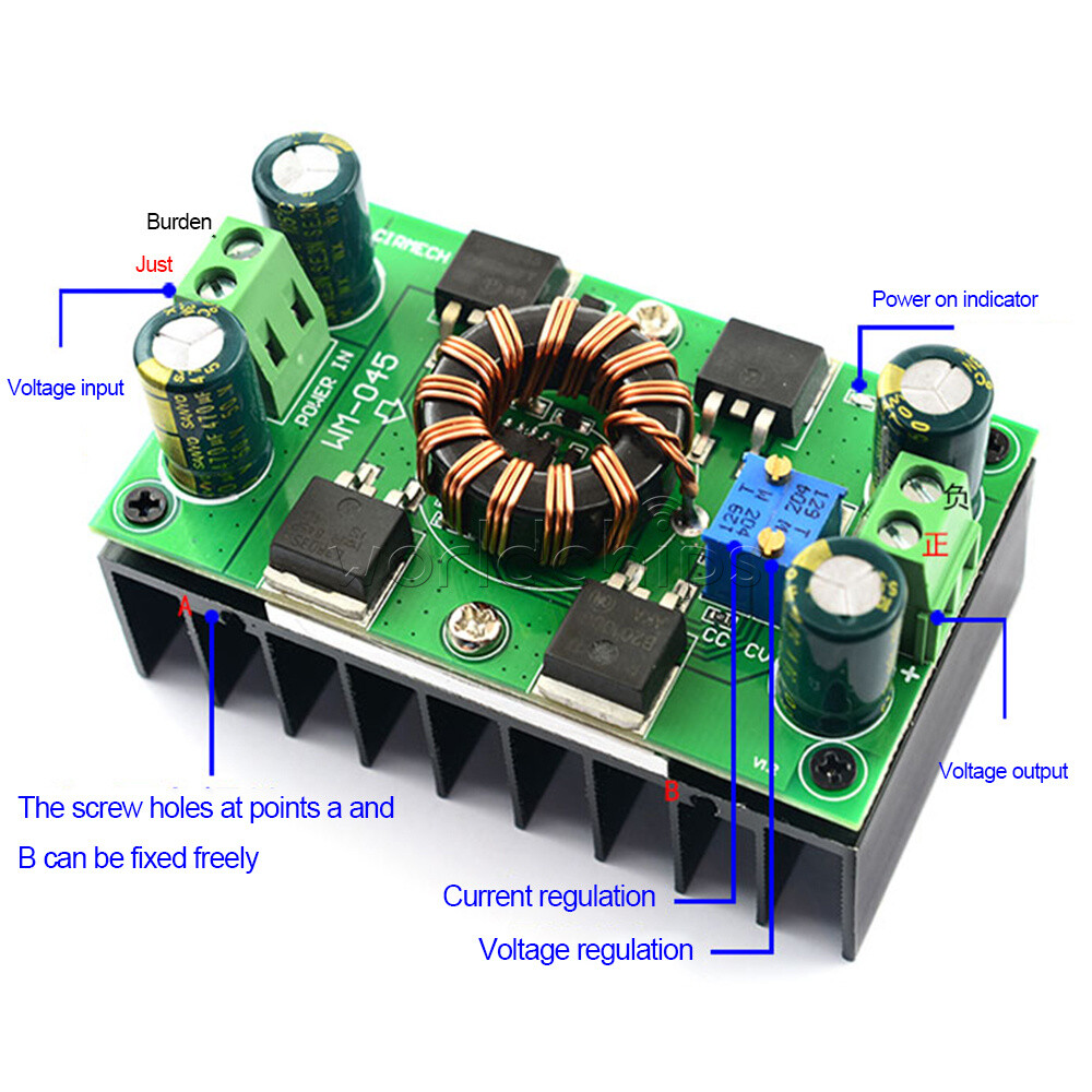 DC 5V~30V 300W 10A CC CV Auto Step-Up Step-Down Buck-Boost Power Supply Module