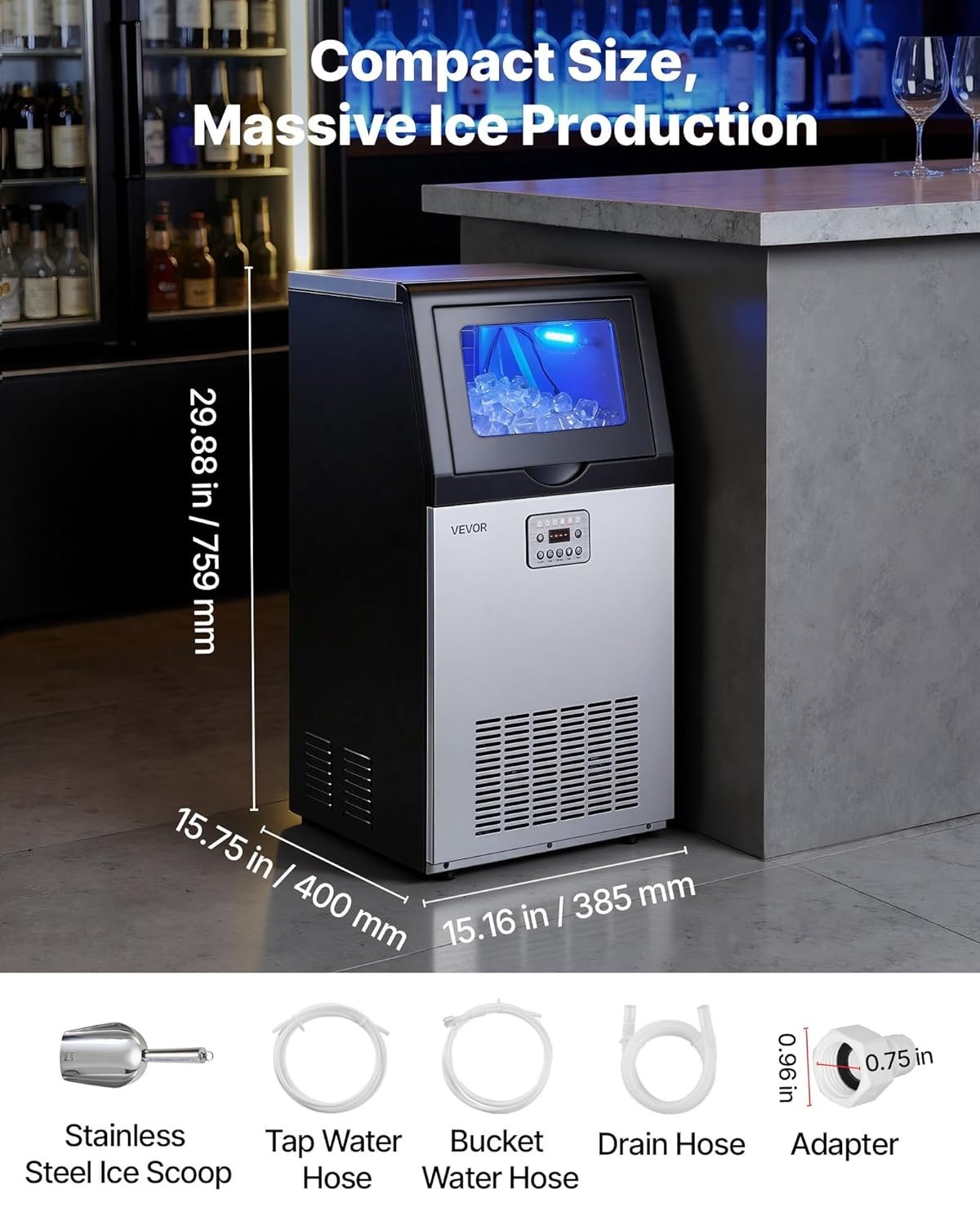 Efficient Ice Production: 120 lbs Per Day Ice Maker with 30 lbs Storage Capacity