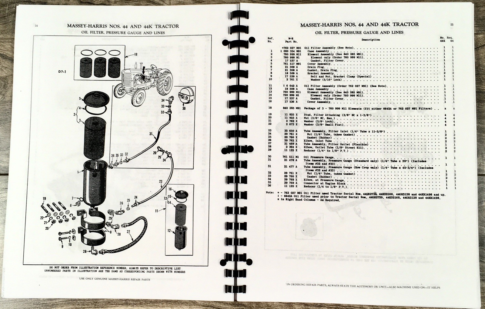 Massey Harris 44 44K Gas Tractor Parts Manual Catalog Book Assembly Schematics