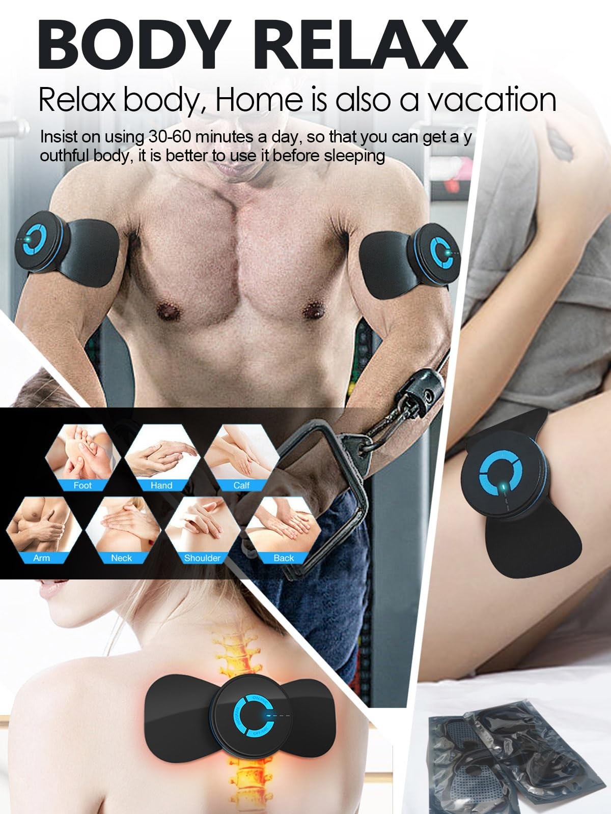 Wireless TENS EMS, Unit Muscle Stimulator, Mini Body Massager Black
