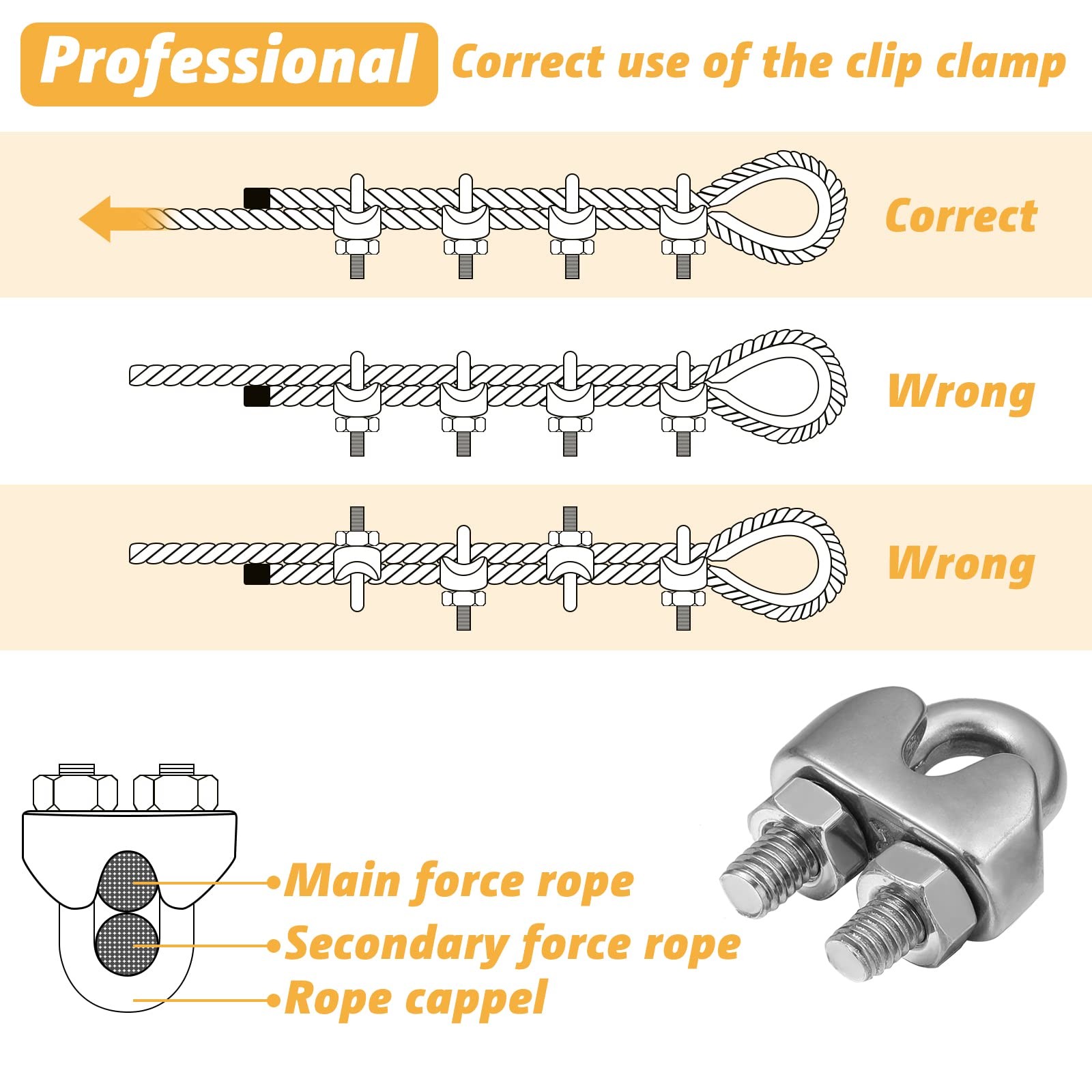 40 Pcs 1/8» Wire Cable Clamps Kit M3 Rope Clip Braided Kit Metal Stainless S…