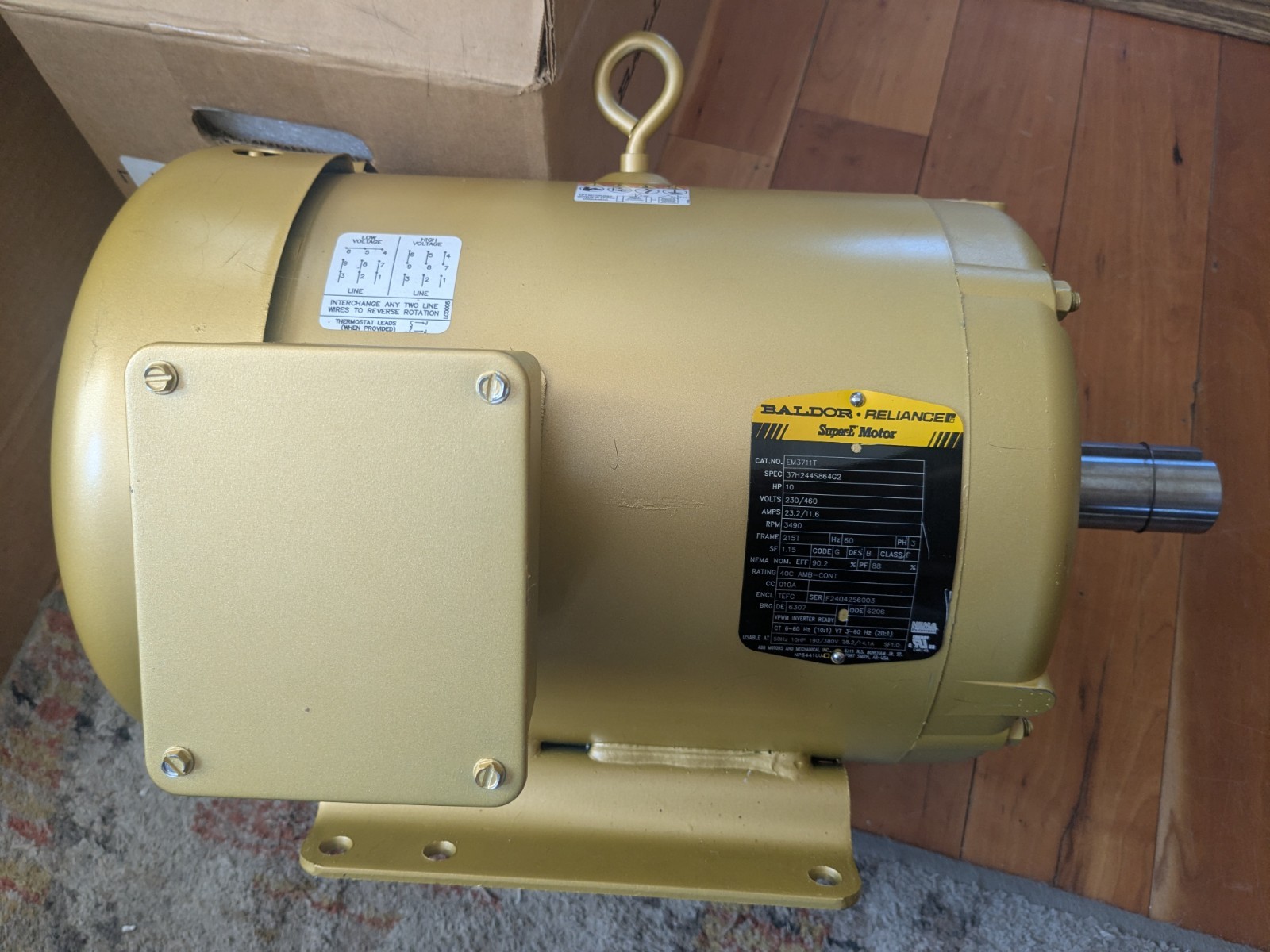 New Baldor 10 HP Super-E Electric Motor Em3711T 230/460 Vac 215T Frame RPM 3490