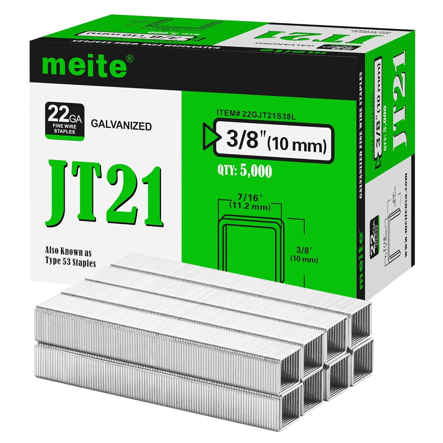 meite JT21 Staples 22GA 7/16″ Crown Galvanized Upholstery Staples 5,000 Counts