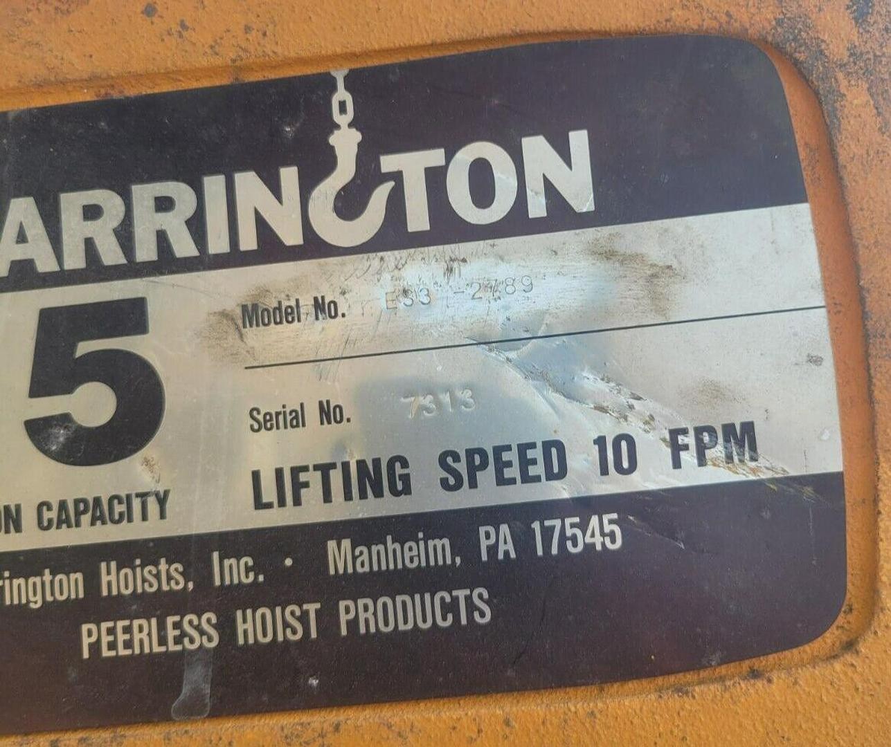Harrington 5-Ton Electric Chain Hoist | 20′ Lift | 460V | Model ES050S