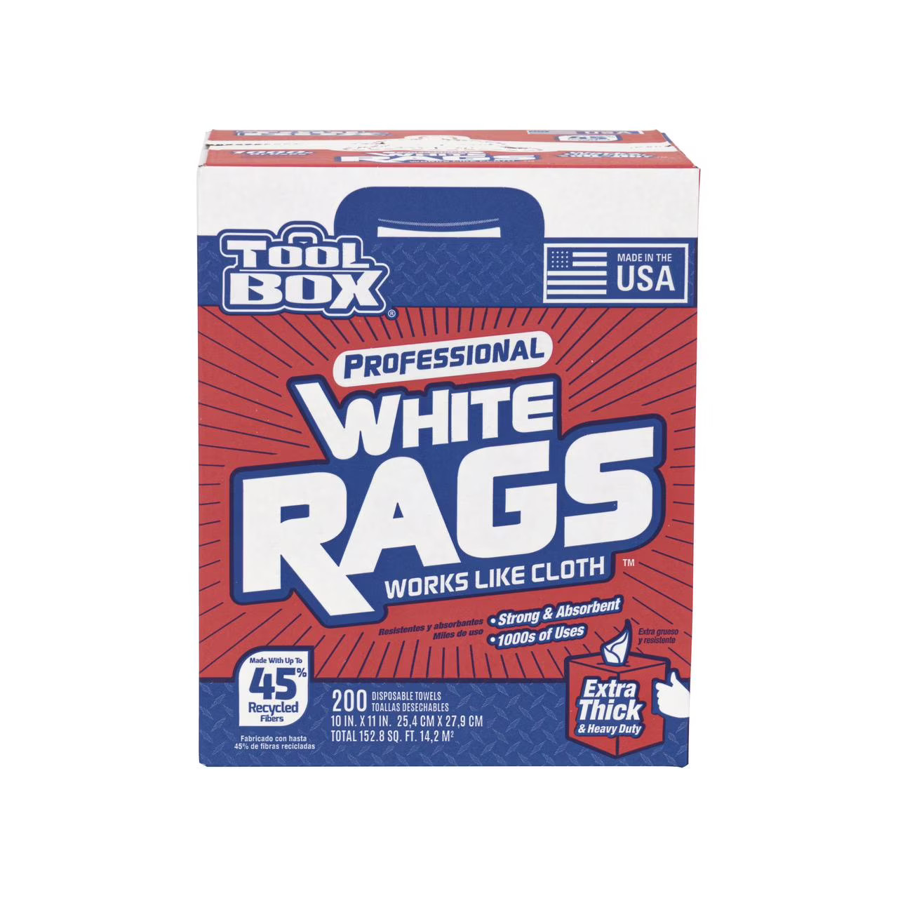 TOOLBOX White Rags 200 Sheets 10×11 Inch – Disposable Professional Towels