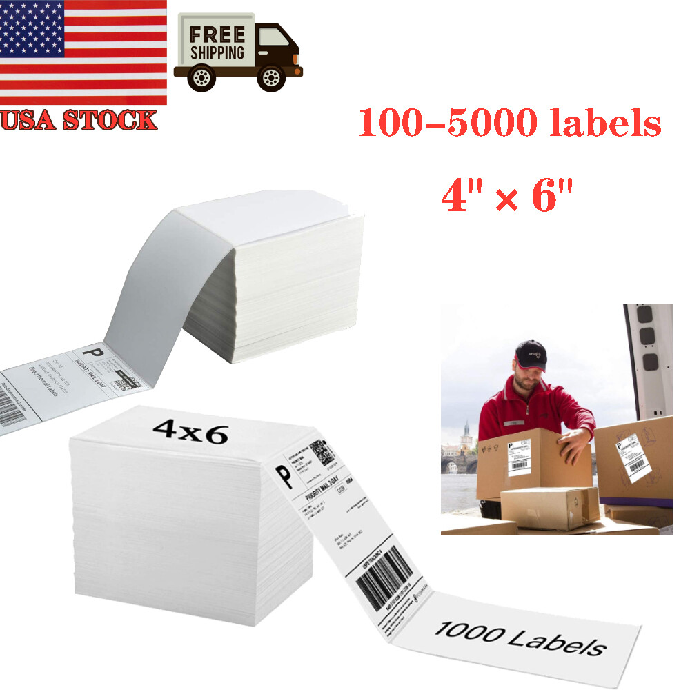 1000 4×6 Fanfold Thermal Labels Direct Shipping Label for Zebra Rollo Printers