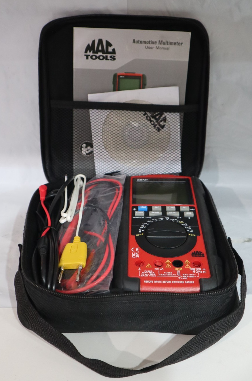 Mac Tools EM721 Digital Multimeter w/Original Case, Leads #20517R