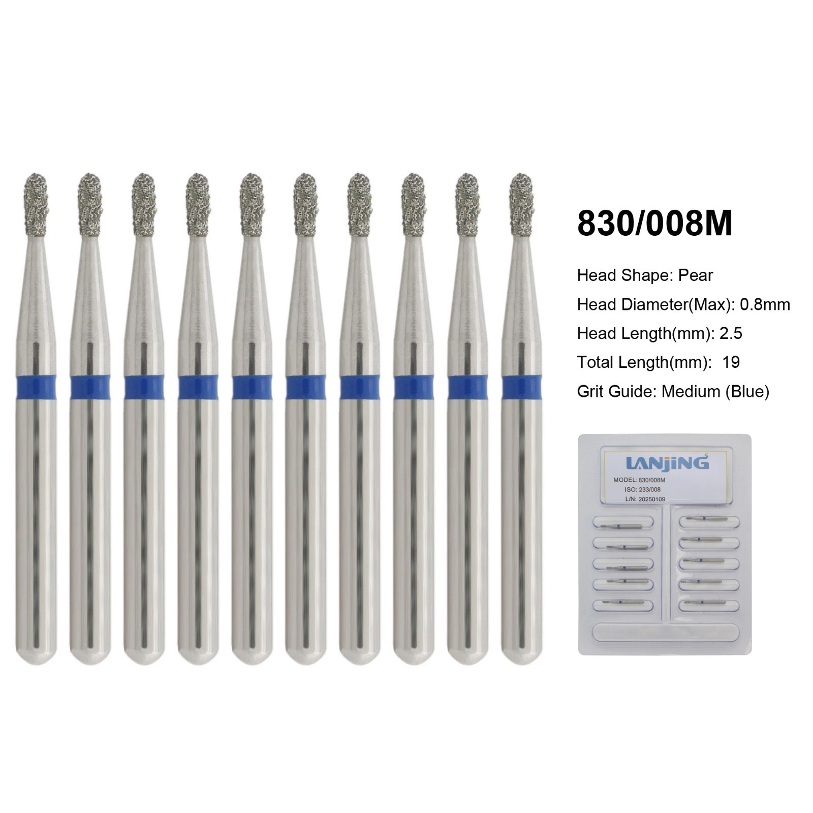 Dental 330 Diamond Bur Pear 830/008 830/010 Medium Coarse Grit High Speed FG