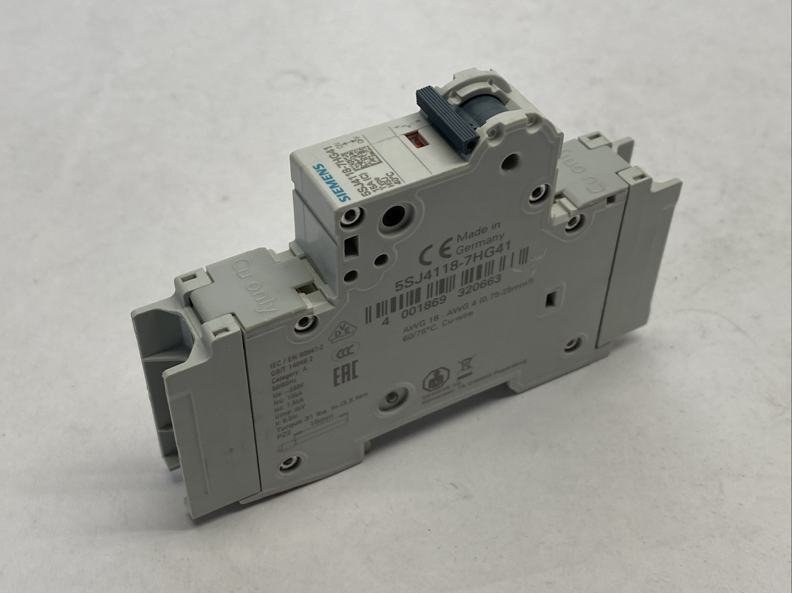 Siemens 5SJ4118-7HG41 Miniature Circuit Breaker 1-Pole 15A 240V