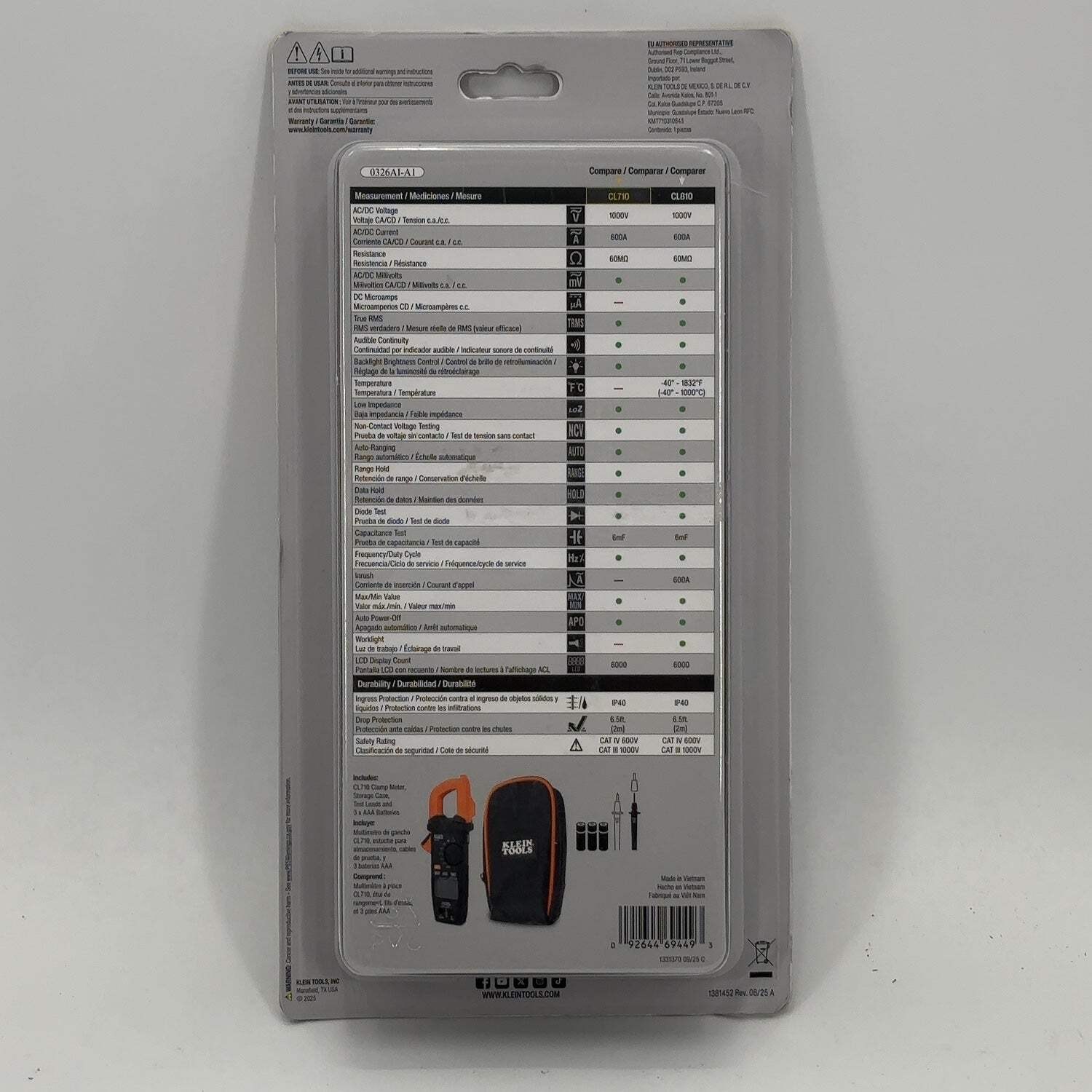 New Klein Tools 600A AC/DC Auto-Ranging TRMS Clamp Meter Multimeter CL710