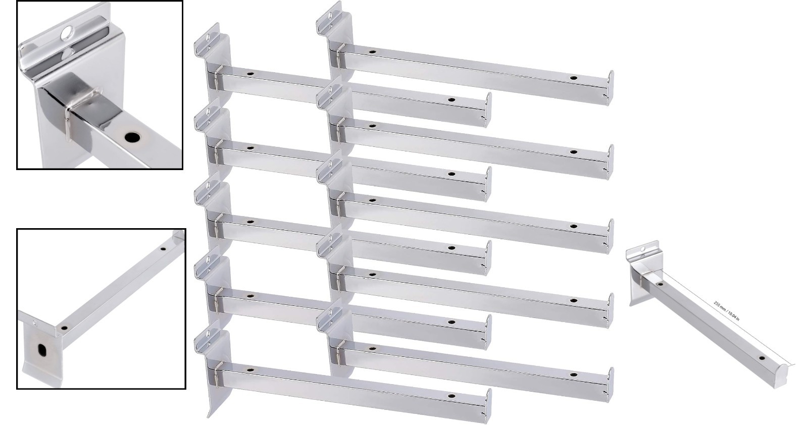 Zeonhak 10 Pc 10 Inch Silver Slatwall Shelf Brackets Heavy Duty Metal