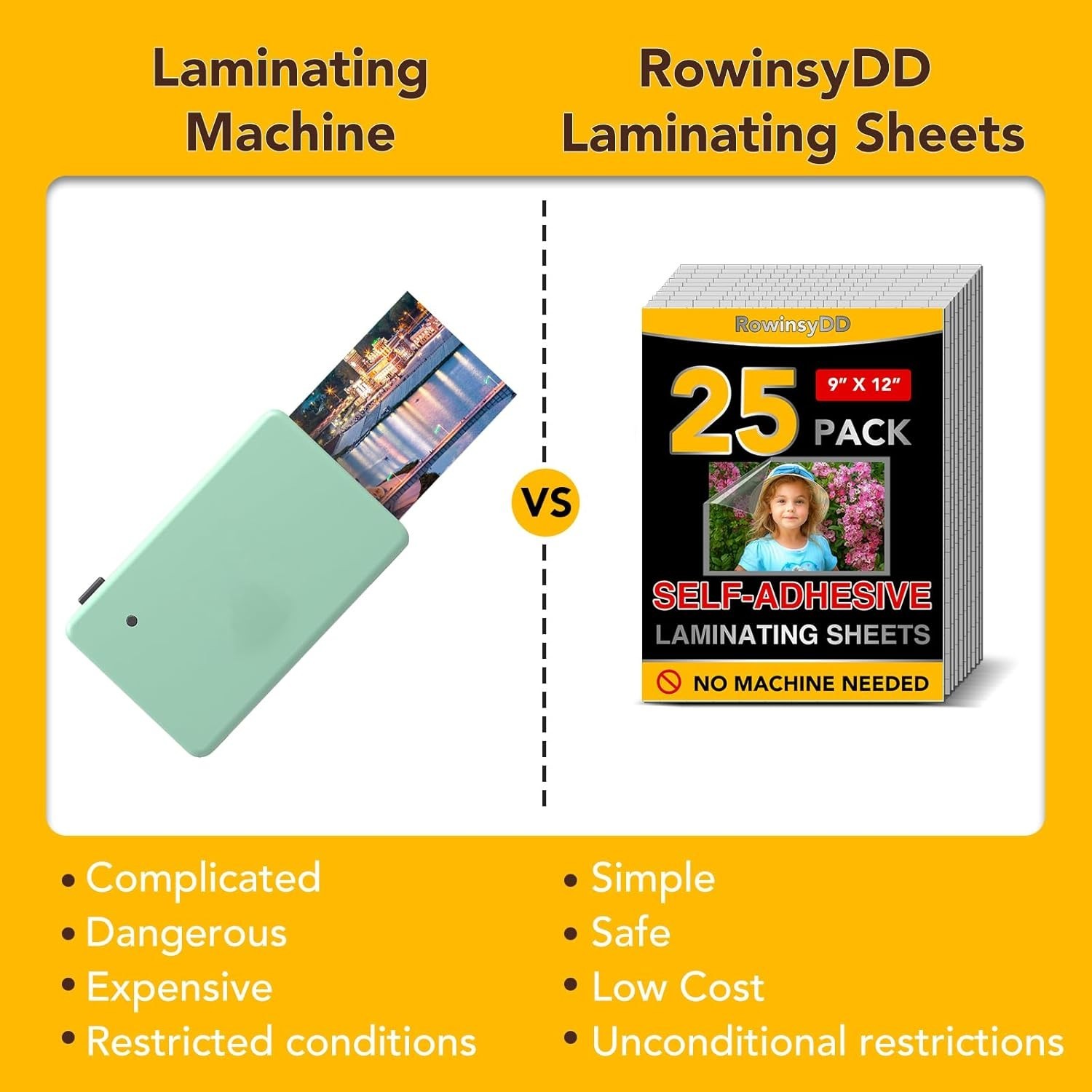 25 Pack Self Adhesive Laminating Sheets, 9 X 12 Inch, Clear Sticker Laminate She
