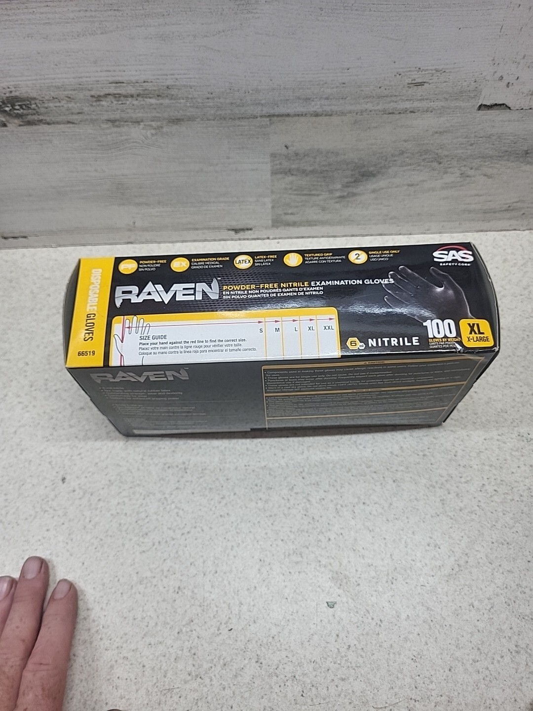 SAS Raven 66519 Nitrile Gloves XLarge Black 7 Mil Powder Free Exam Grade Box 100