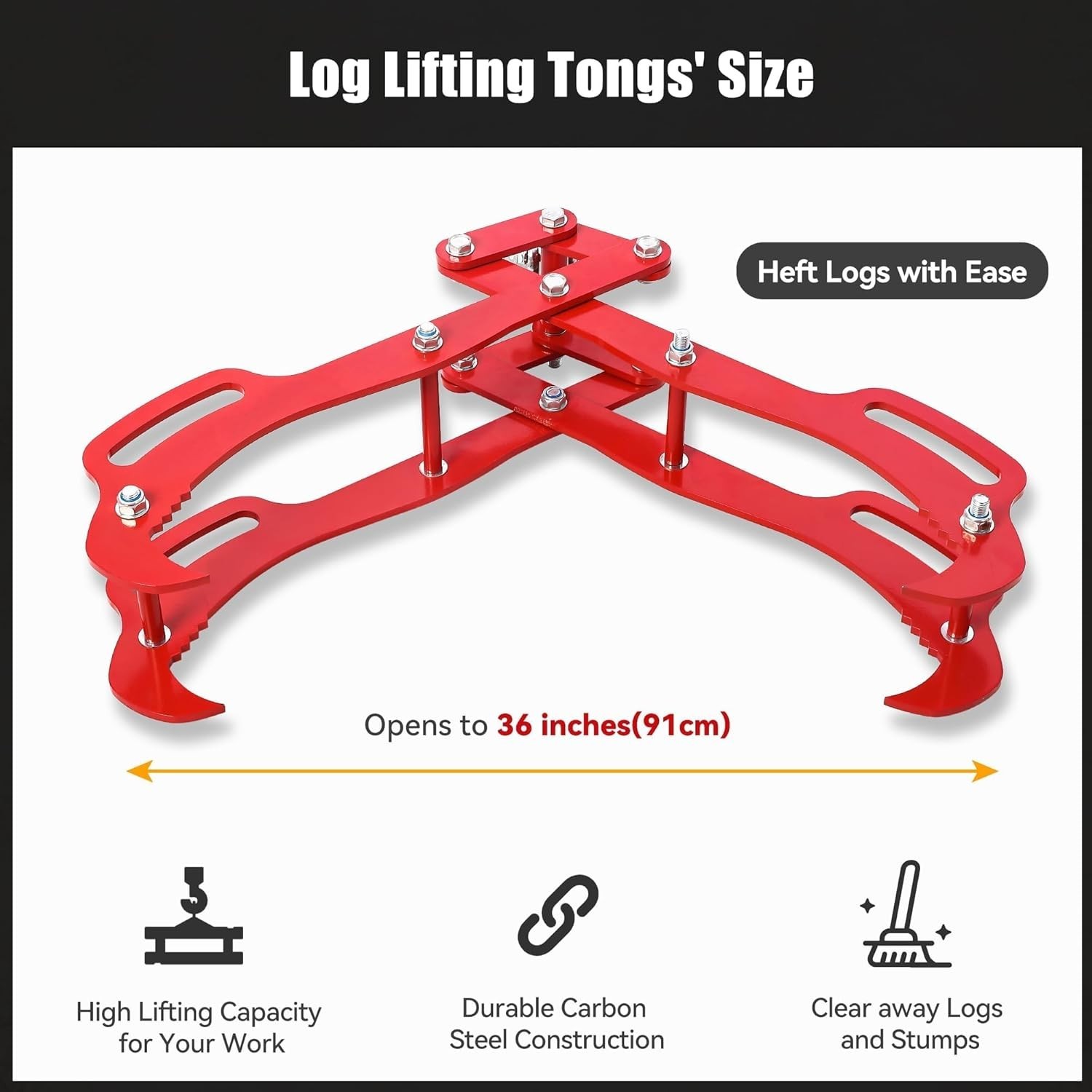 GARVEE 36In 4-Claw Heavy Duty Log Timber Lifting Tong Steel Log Felling Grabber