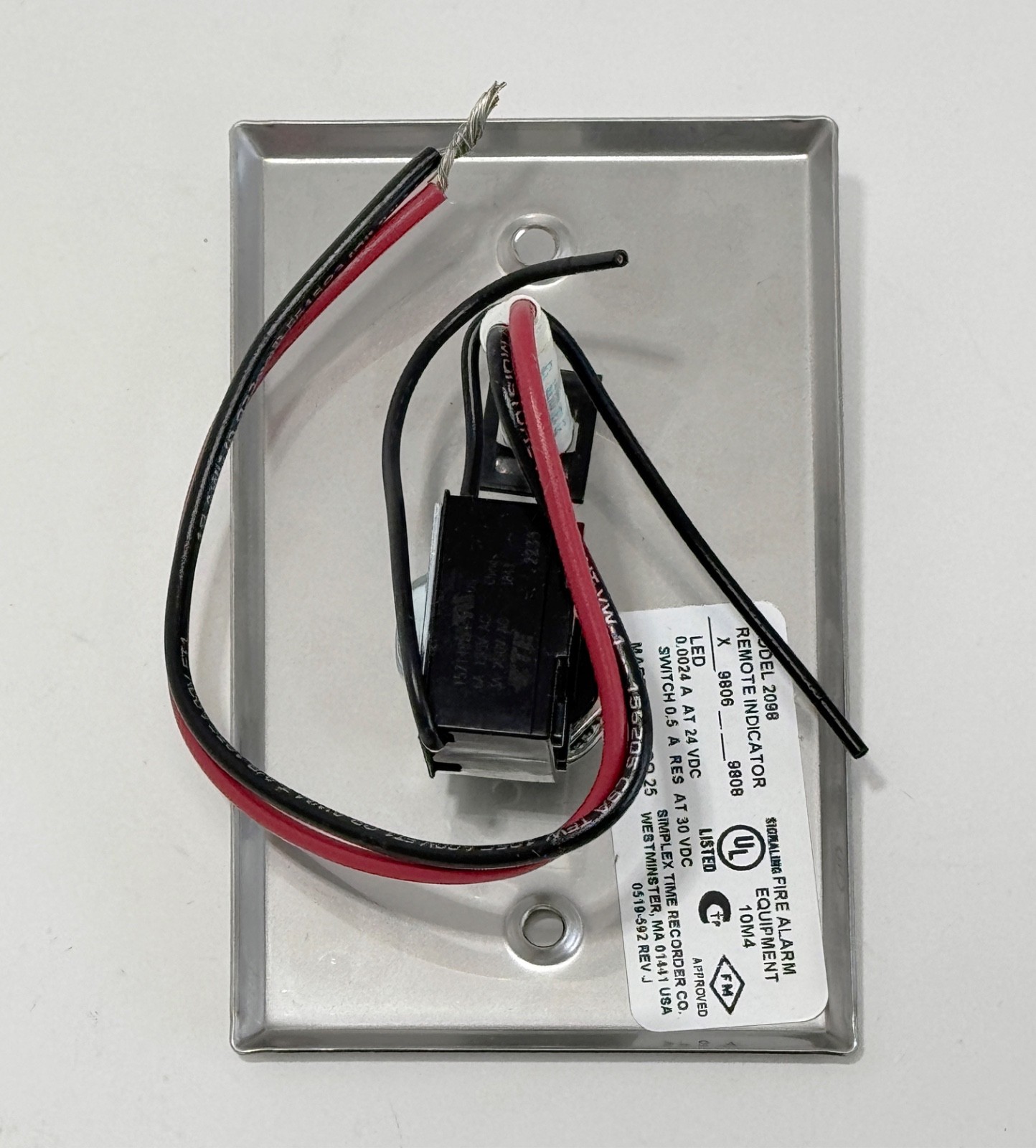 NEW SIMPLEX 2098-9806 Remote Test Station Red LED Key Switch 0621151 Steel