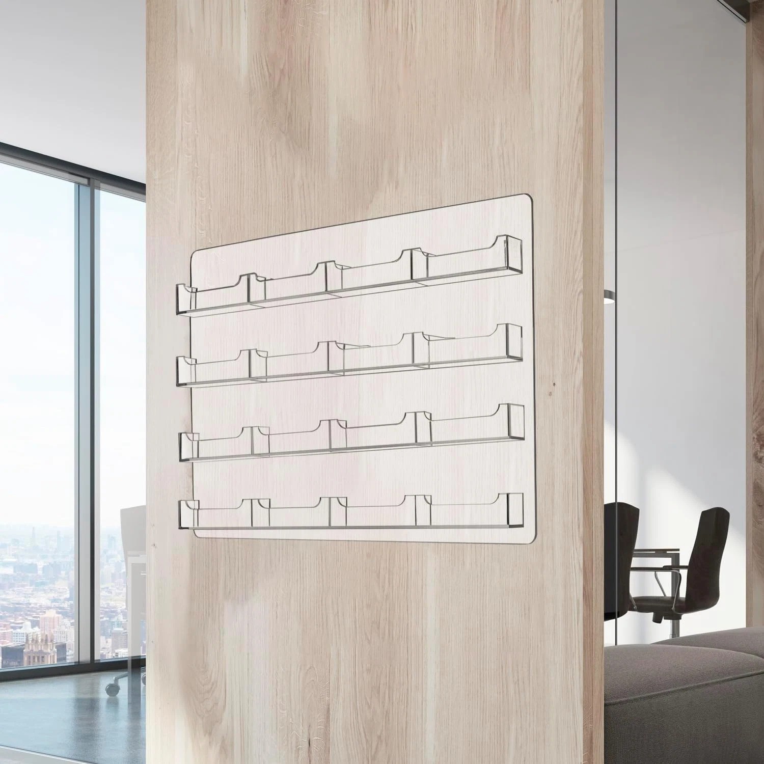 Acrylic Business Card Holder Wall Mount – 16 Pockets, Clear Sticker Display Rack