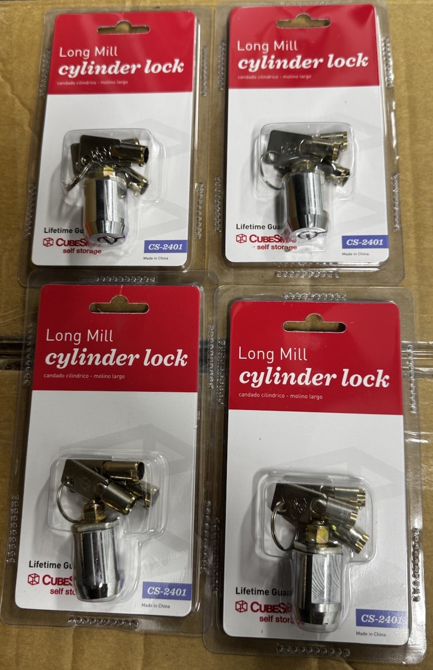 4-Pack Long Mill Cylinder Lock For Self Storage CS-2401 Each Comes With 3 Keys