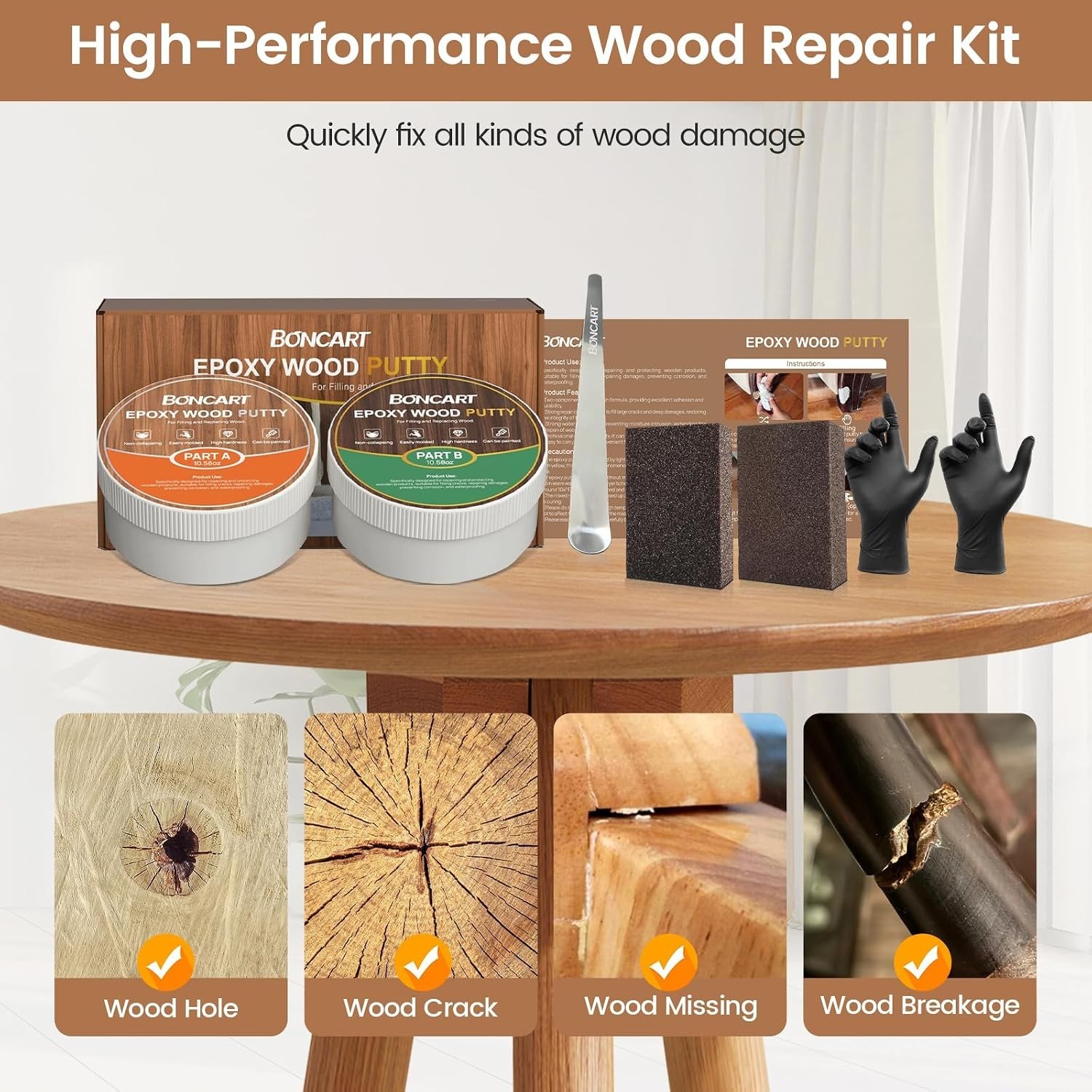 Epoxy Wood Putty, High Strength Filler Putty, Stainable 2-Part Epoxy Filler, …