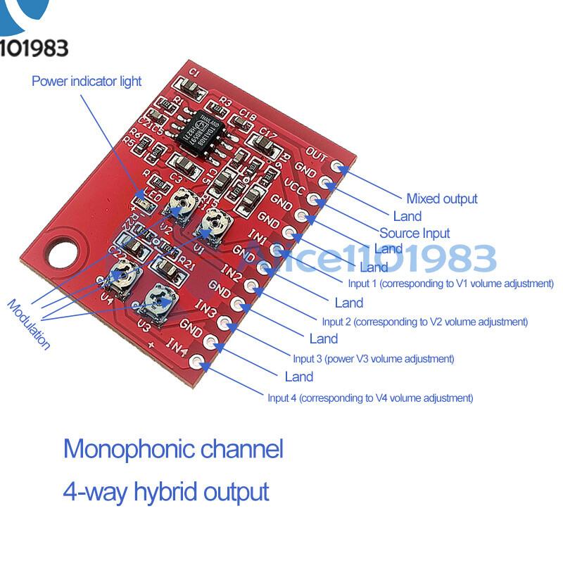 NE5532 DC6-12V / TDA1308 DC3-6V Mono 4 Channel Input Audio Mixing Board Module