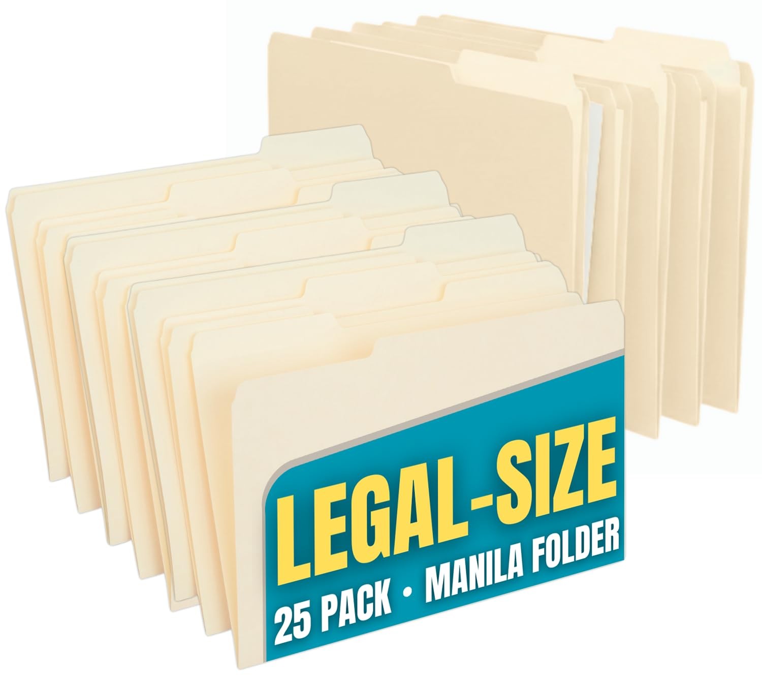 25 Pack Manila Legal File Folders Assorted 1/3 Cut Tab Organizer