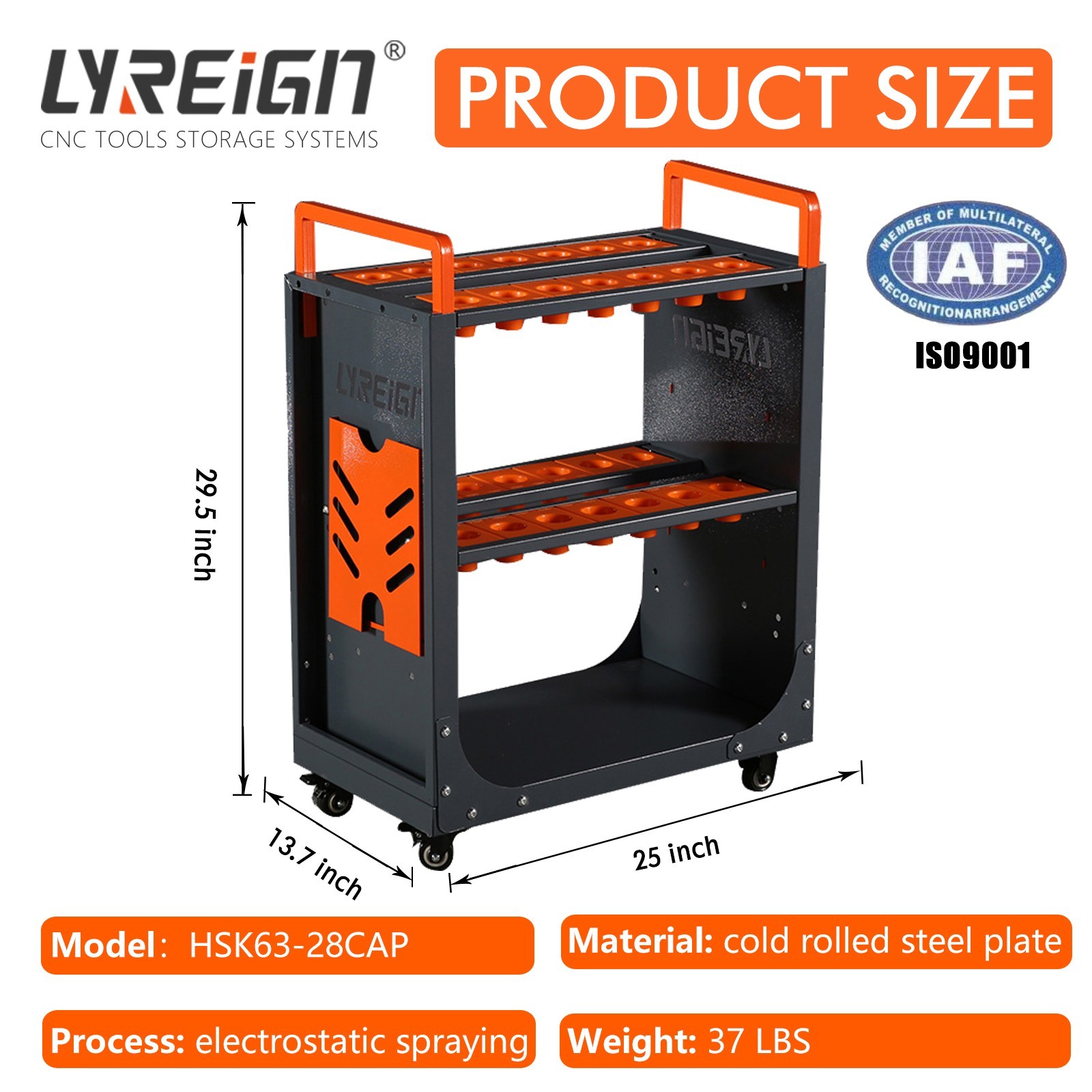 HSK63 Mobile CNC Tool Storage Cart, CNC Tool Holder Suitable for Factory Garage