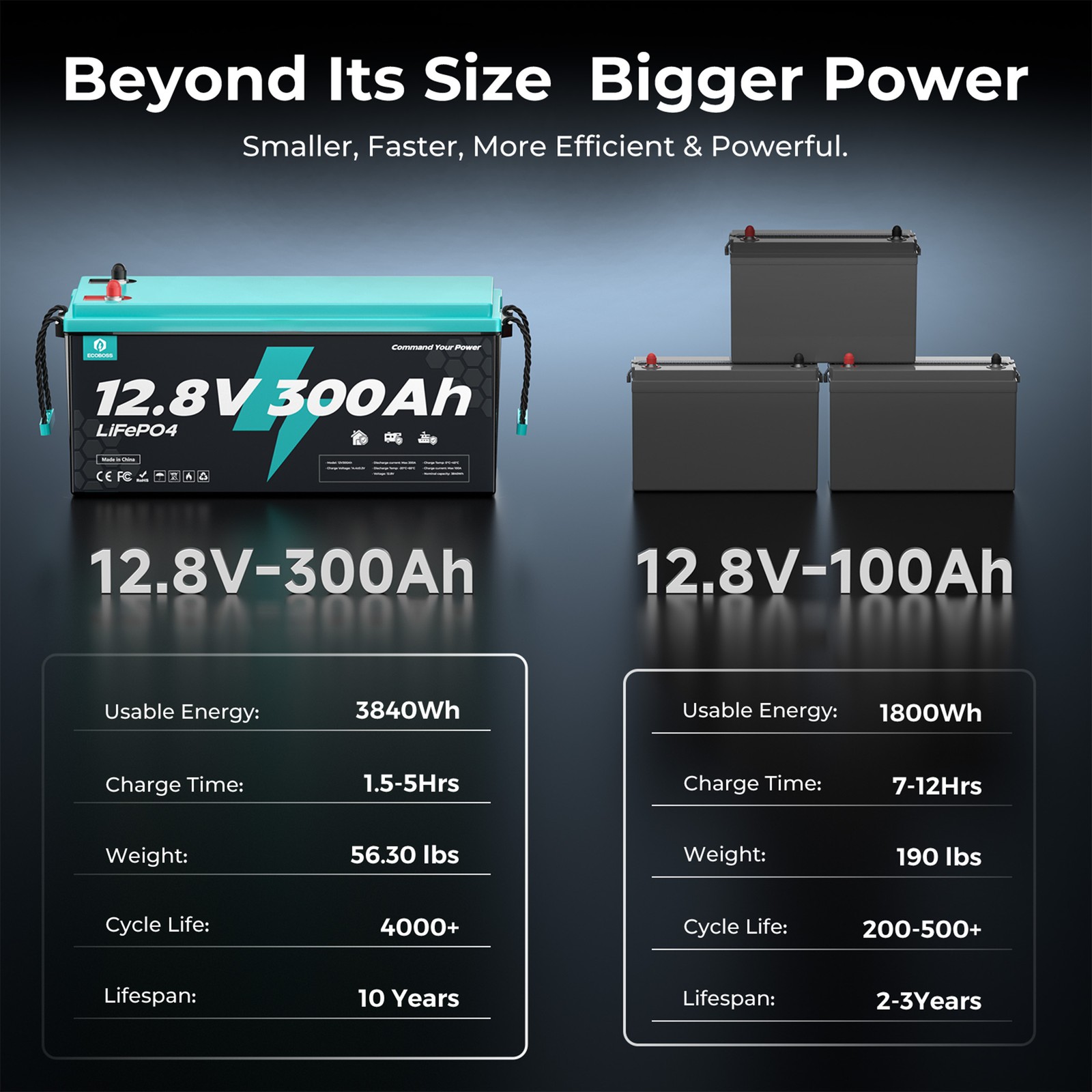 12V 300Ah LiFePO4 Battery Deep Cycles 3840Wh 200A BMS for RV Solar Home Boat