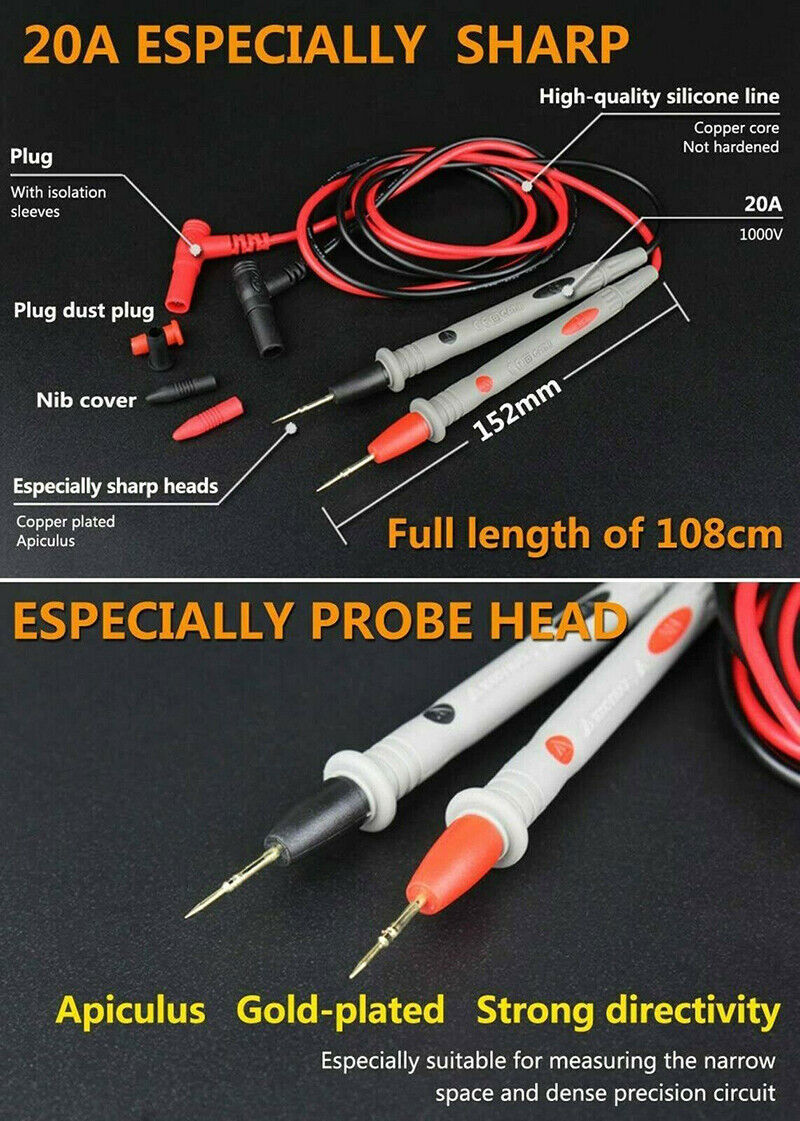 Multimeter Test Leads for Meter Electrical Alligator Clip Probes 1000V 20A