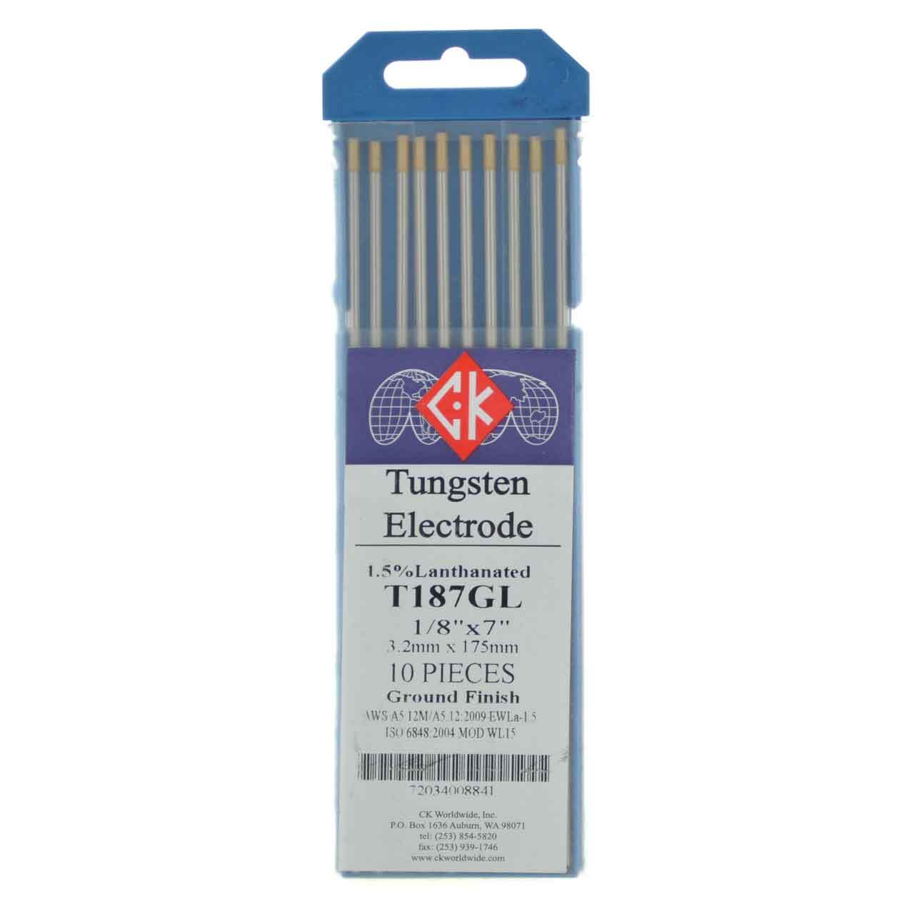 CK T187GL 1.5% Lanthanated Tungsten Electrode 1/8″ X 7″ 10 pack
