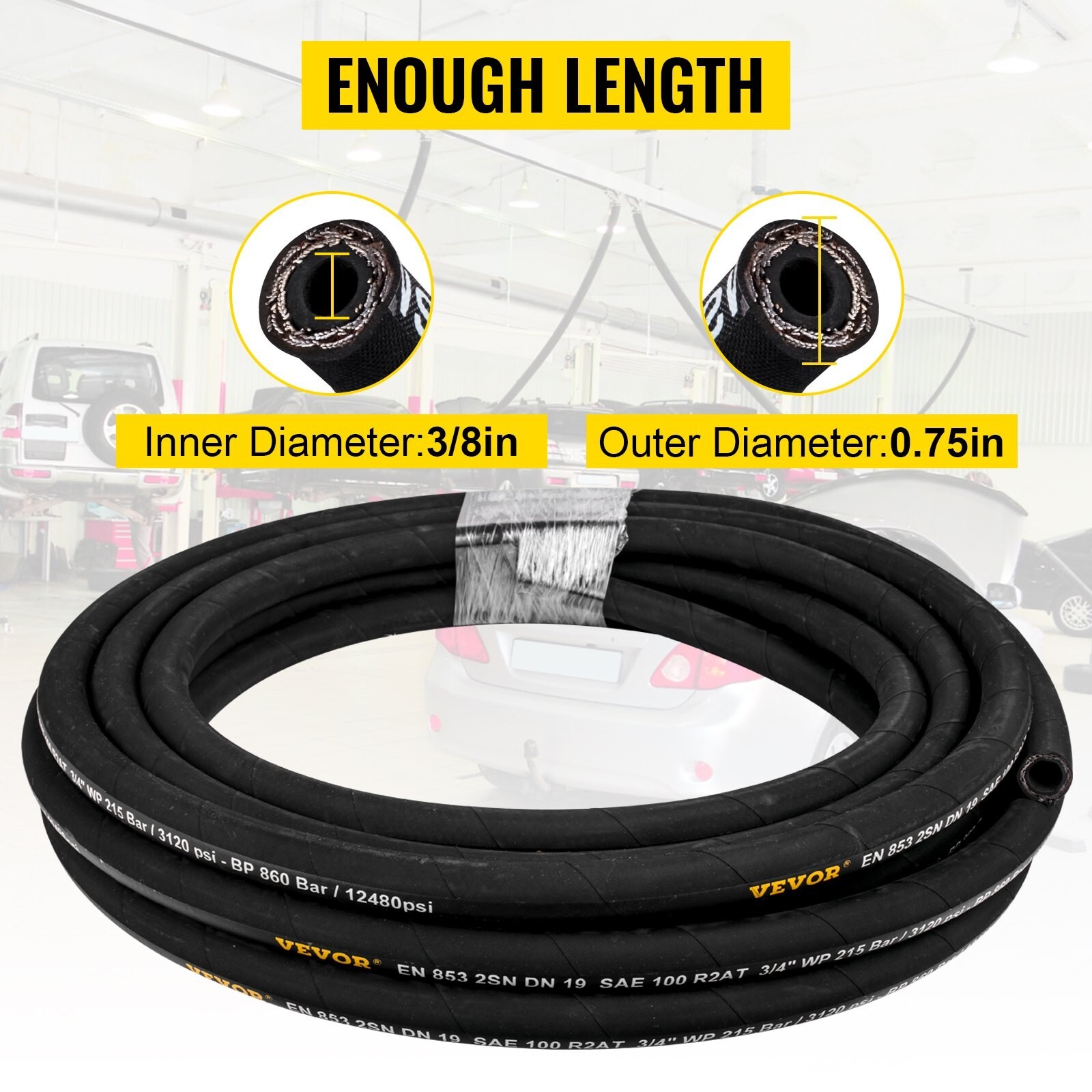 Hydraulic Hose 3/8 inch x 100 , Coiled Hydraulic Hose 4800 PSI, Rubber Oil HosE