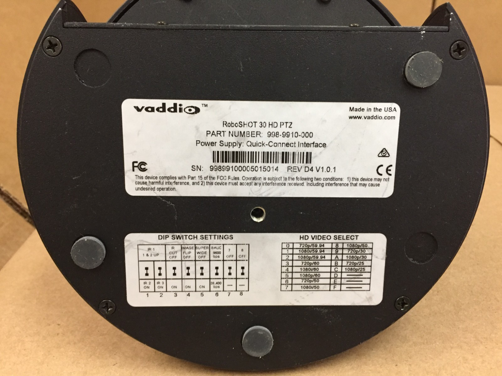 Vaddio RoboSHOT 30 HD PTZ 998-9910-000 Conferencing Video Camera Only -Untested