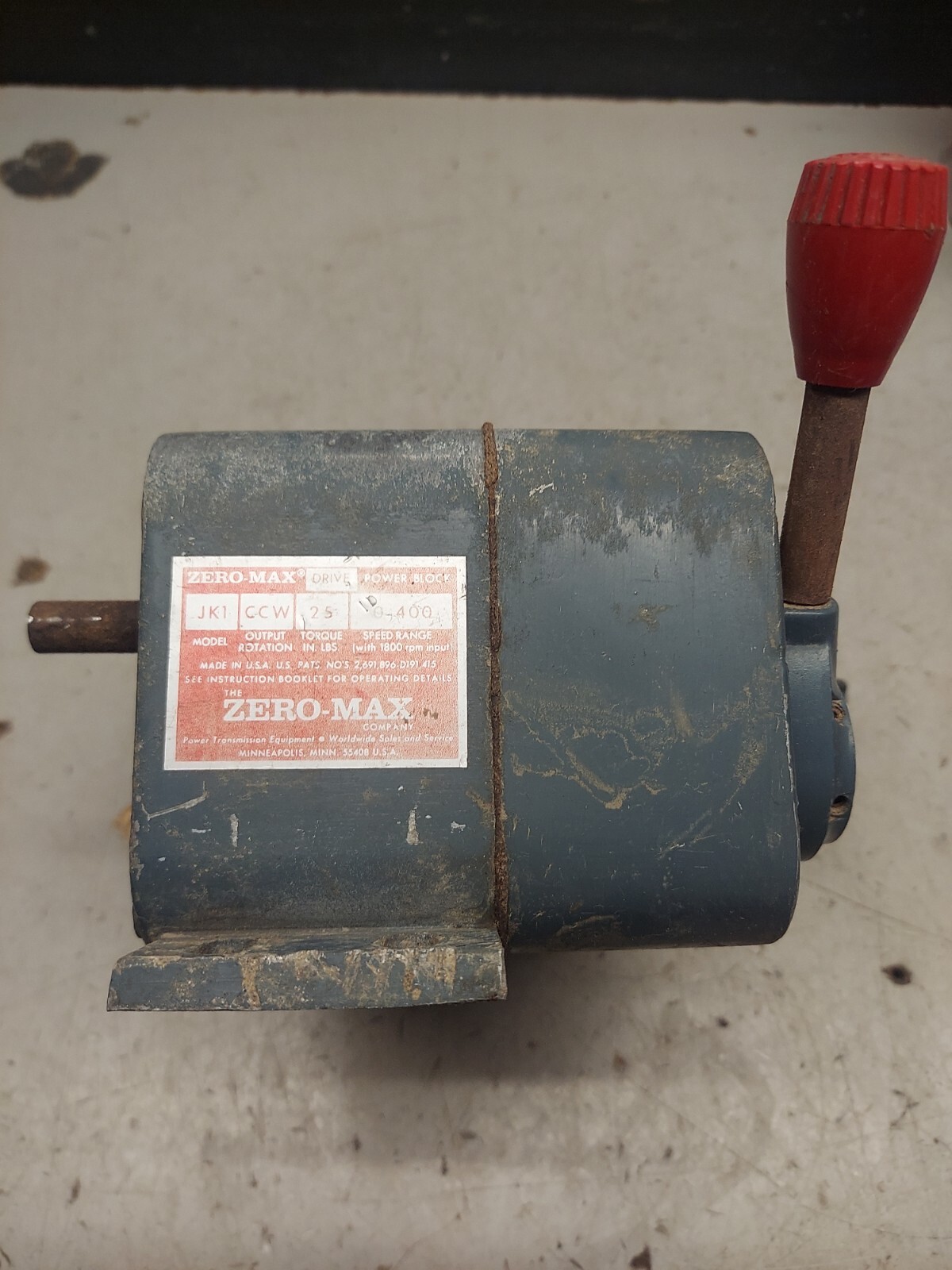 Zero-Max JK1 CCW Vari Speed Drive Control 25 In-Lbs 0-400 Speed *READ DESCRIPTIO