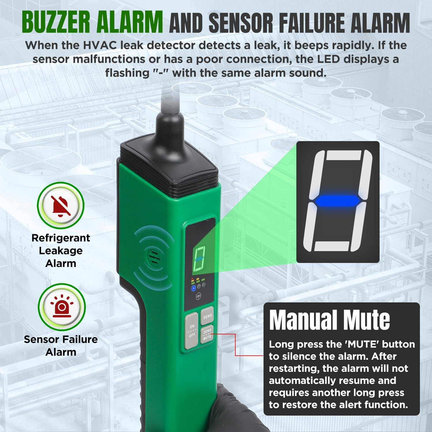 HVAC Refrigerant Leak Detector, Heated Diode Sensor & 0.05 Oz/Yr – Max Sensitivi