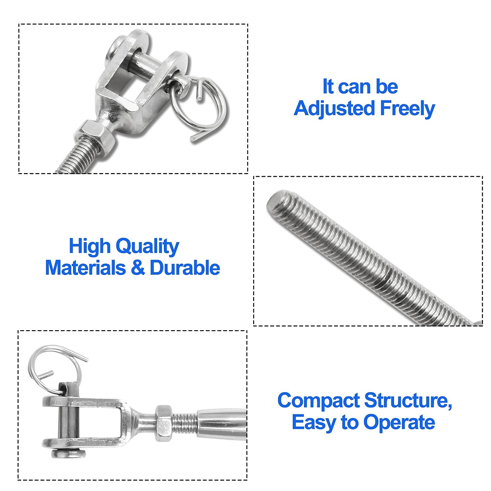suiwotin 2PCS 3/16″ (M5) Turnbuckle Stainless Steel Jaw and Jaw Turnbuckle Ri…