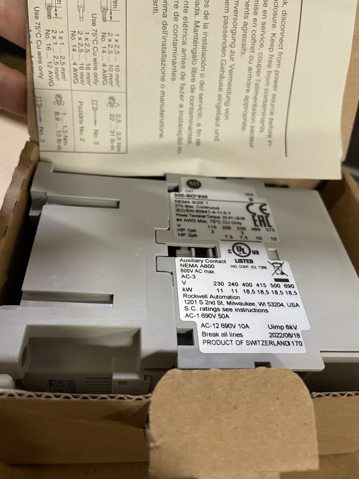 Allen Bradley 300-BOD930 Series B Contactor Size 1 New in Box 30 Amp 120 VAC