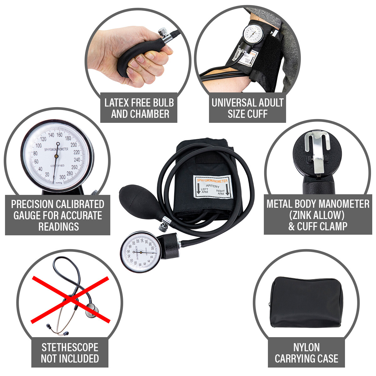 LINE2design Manual Blood Pressure Cuff Aneroid Large Adult BP Monitor With Case
