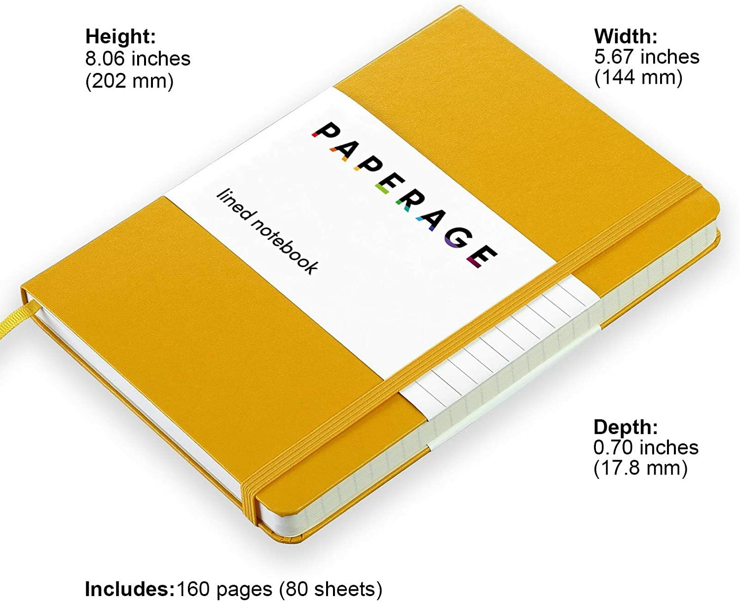 Paperage Lined Yellow Journal Hardcover, 5.7″x 8″ 100gsm 160pgs
