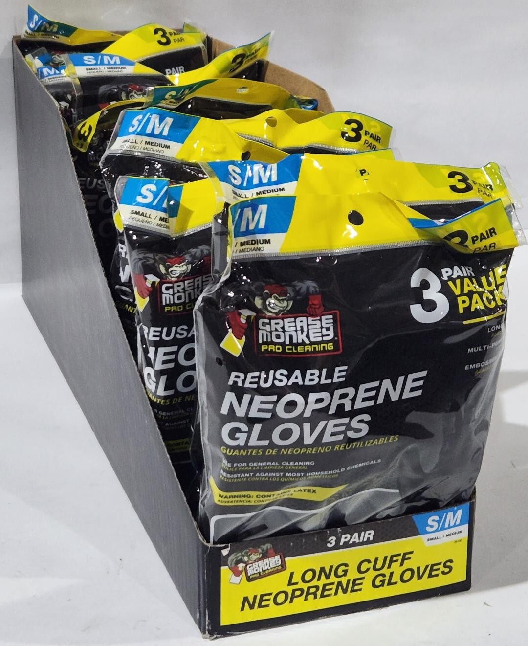 Grease Monkey Pro Cleaning Long Cuff Neoprene Gloves S/M. 12 bags, 36 pair.