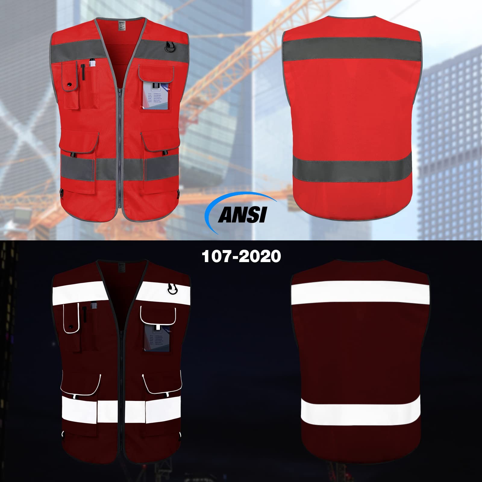 High Visibility Reflective Safety Vest 9 Pockets ANSI Compliant for Work