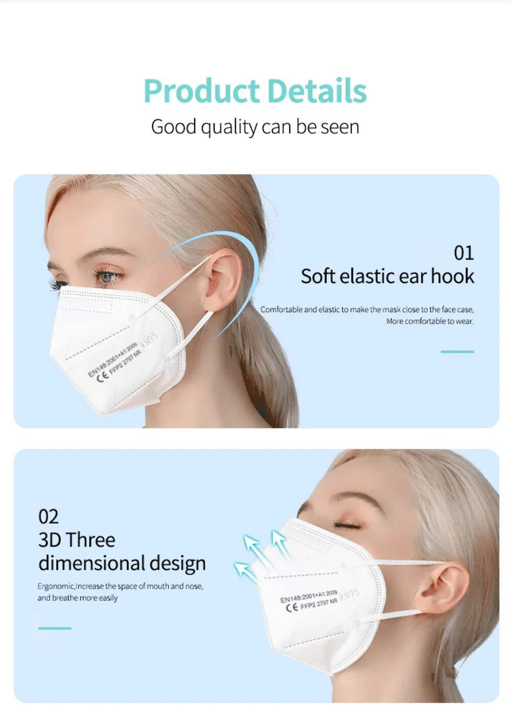 FFP2 KN95 Face Masks 10-200 Pack 5-Layer Filter Adult Protective Masks CE