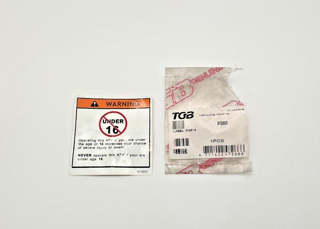 TGB 513665 Warning Label Age 16 New (TSC)