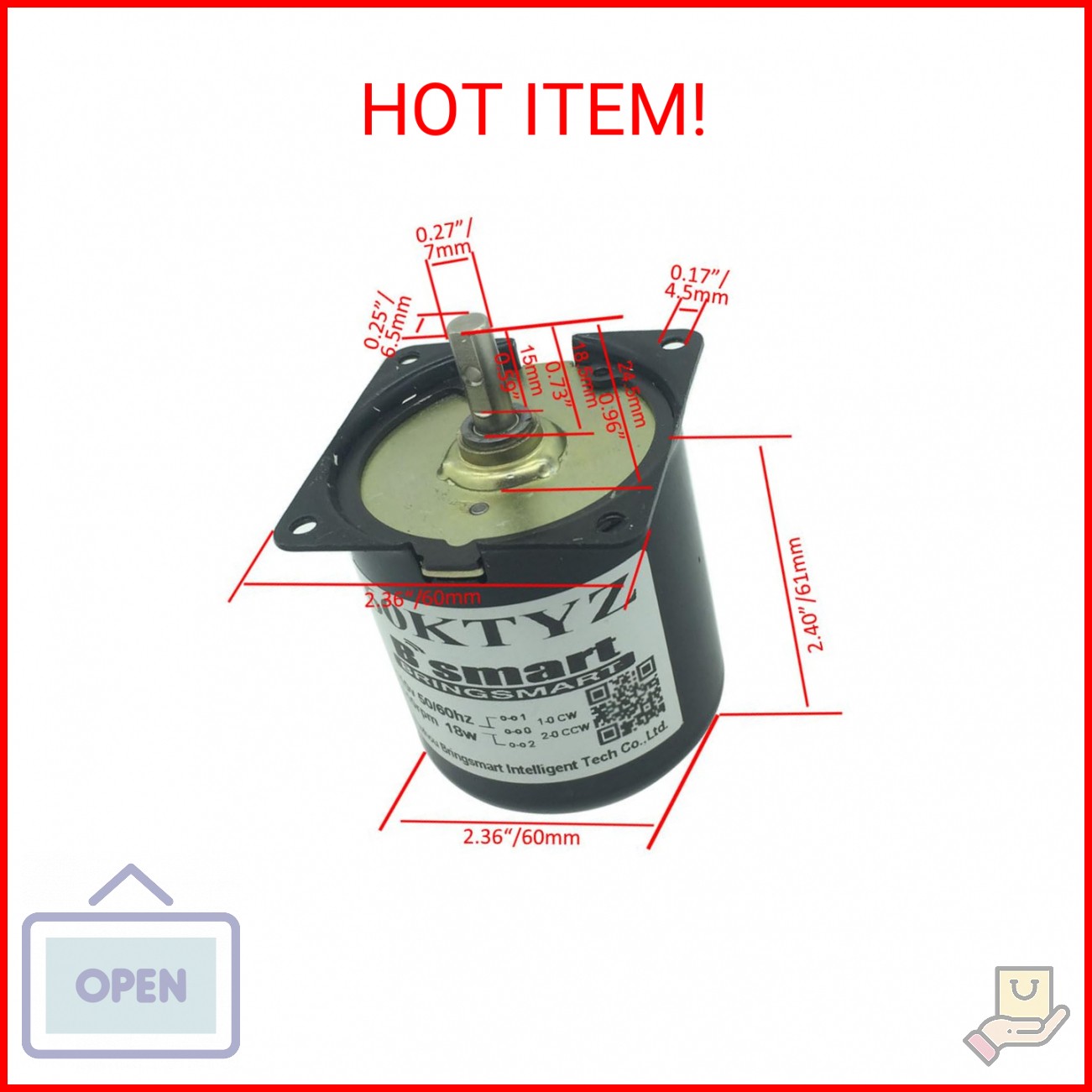 Bringsmart 60ktyz 2.5rpm 110V AC Motor Low Speed Mini Gearbox Electric Motor Bar