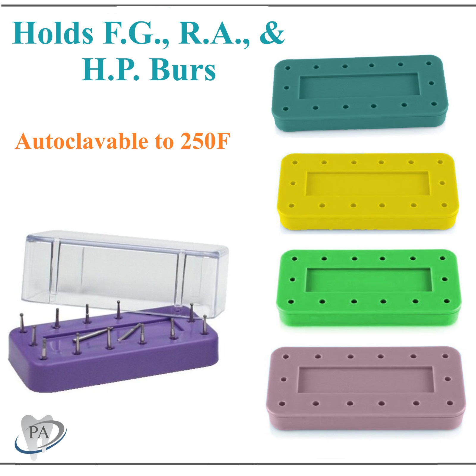 Magnetic RECTANGULAR Dental Lab Bur Block Holder Station Holds 14 Burs FG, HP RA
