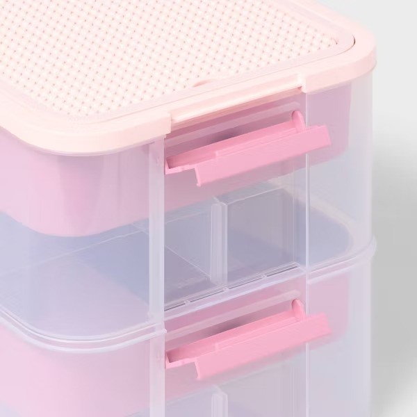 3.9gal Building Brick Play Latching Stacking Storage Pink